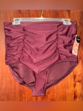 Shapermint NEW High-Waist Ruched Bikini Bottom — Burgundy